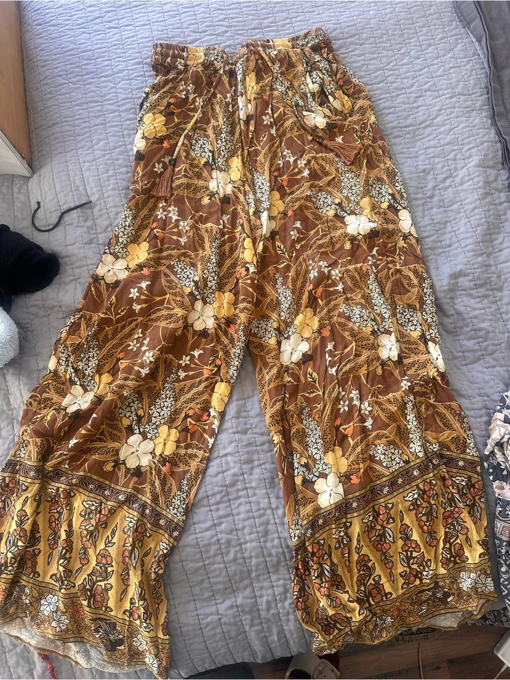 Spell Bianca Wide-Leg Pants in Brown & Mustard